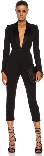 Alexander Mcqueen Cigarette Tuxedo Virgin Wool Jumpsuit in Black | Lyst