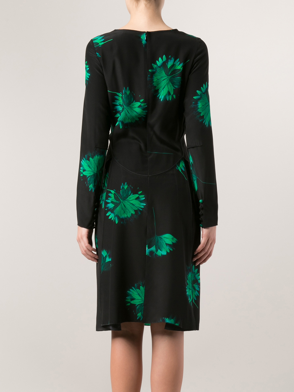 Nina Ricci Floral-Print Silk Dress in Black (Green) - Lyst