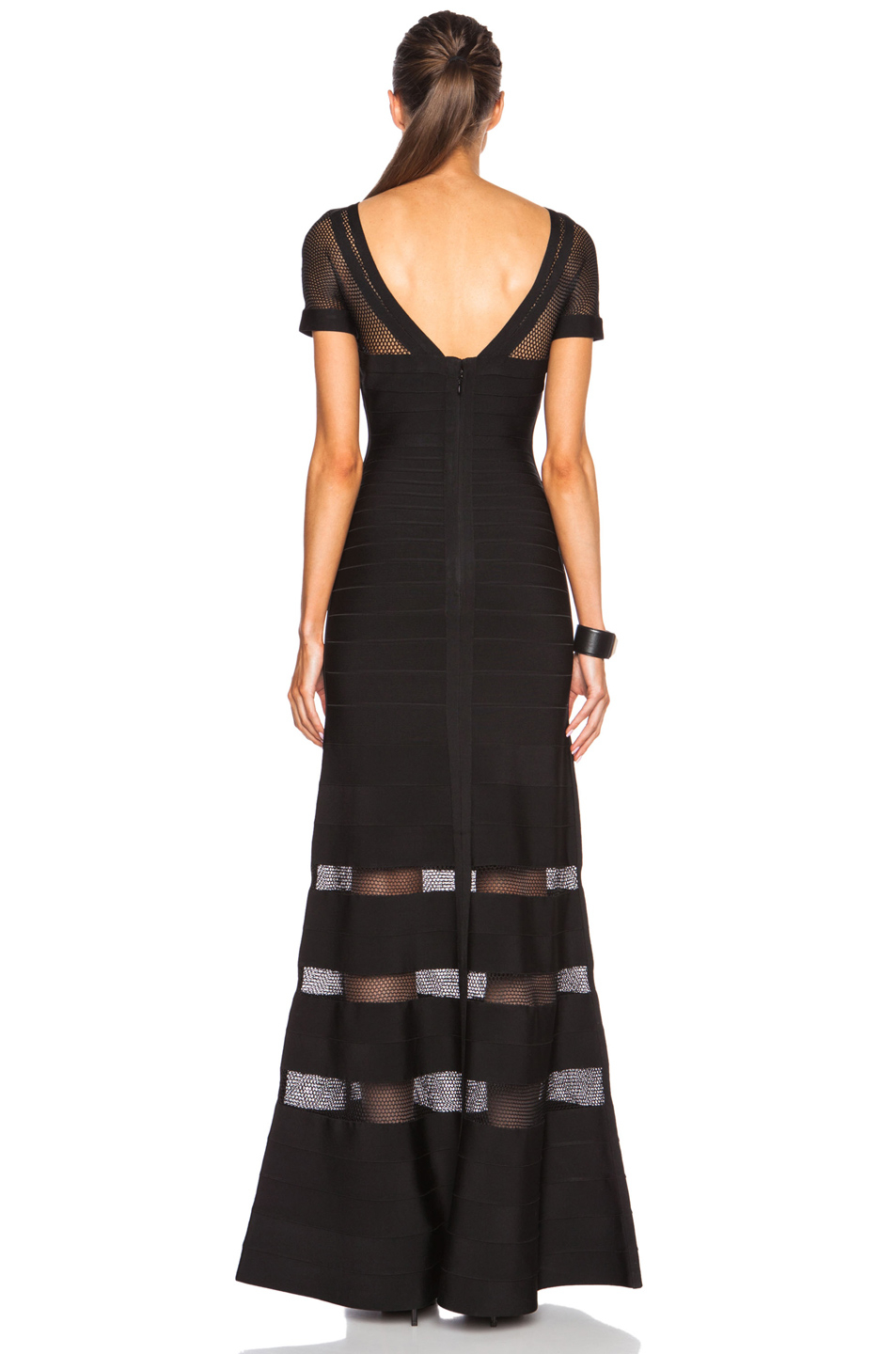 Herv L Ger Gweneth Bandage Mesh Maxi Dress In Black Lyst