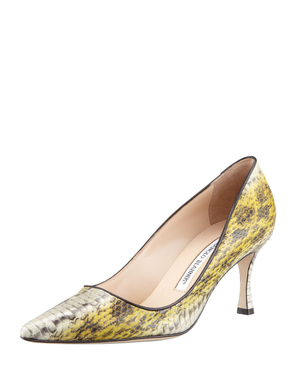 Lyst - Manolo Blahnik Newcio Water Snake Pump Green in Yellow