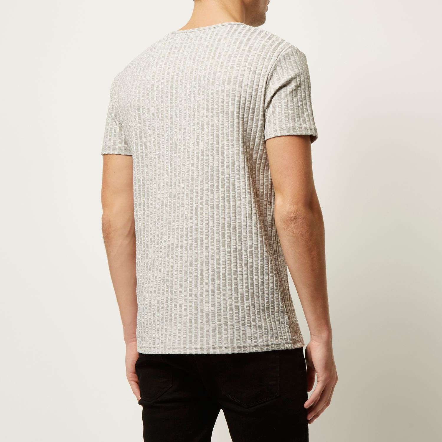 River Island Cotton Light Grey Chunky Ribbed T-shirt in Gray for Men - Lyst