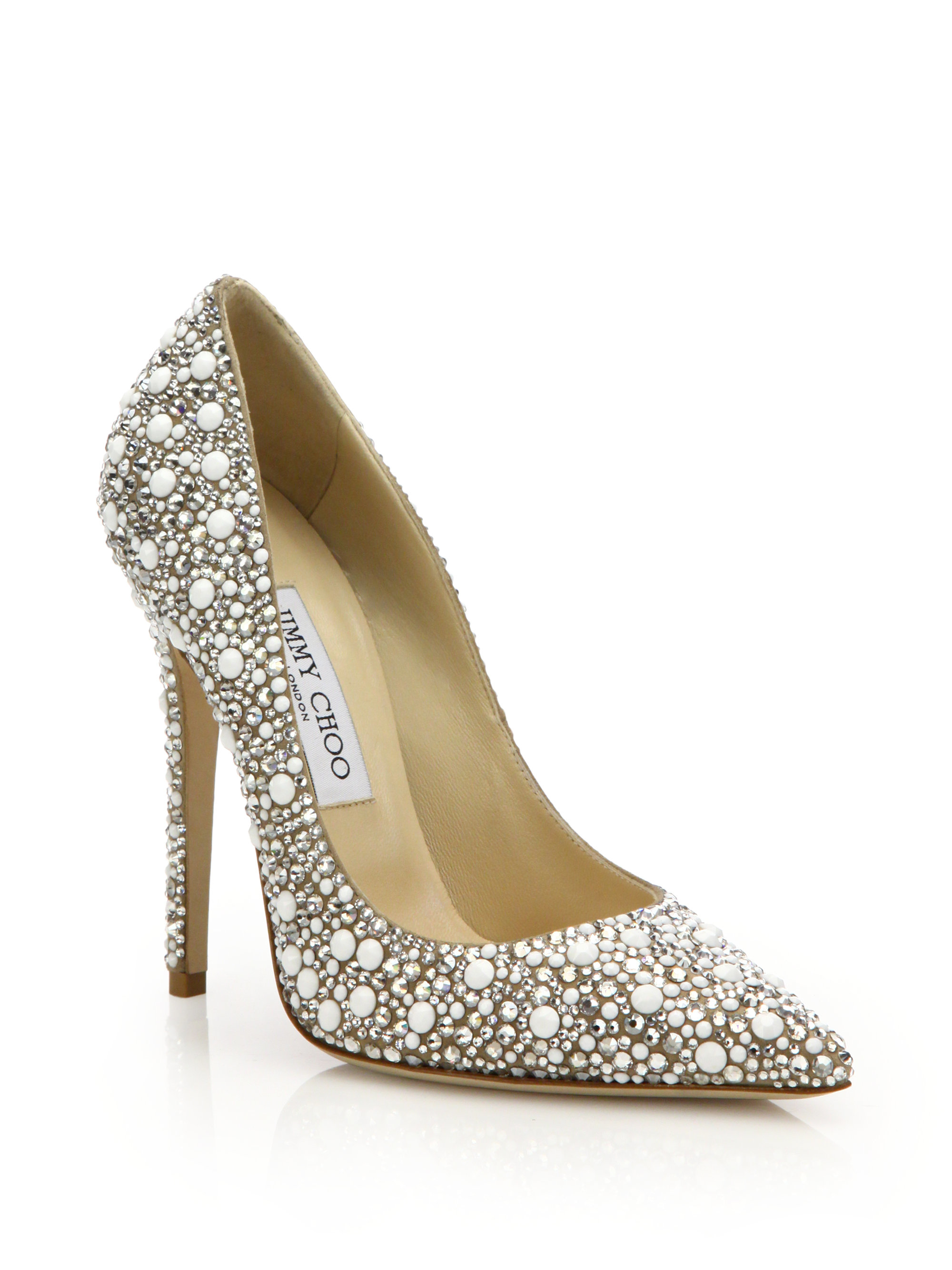 Jimmy Choo Anouk 120 Crystal-embellished Suede Pumps in White - Lyst