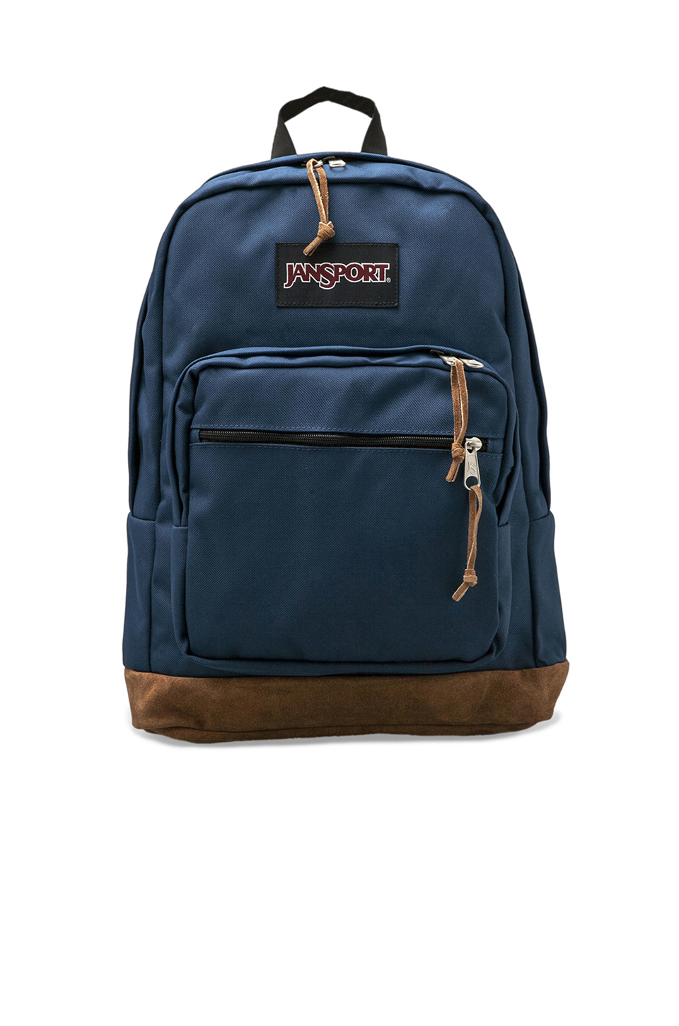 navy blue jansport backpack with leather