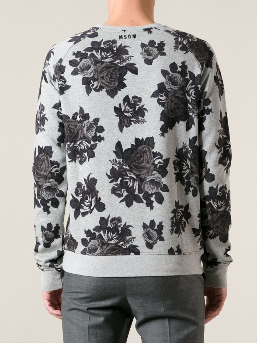 MSGM Rose Print Sweatshirt in Grey (Gray) for Men - Lyst