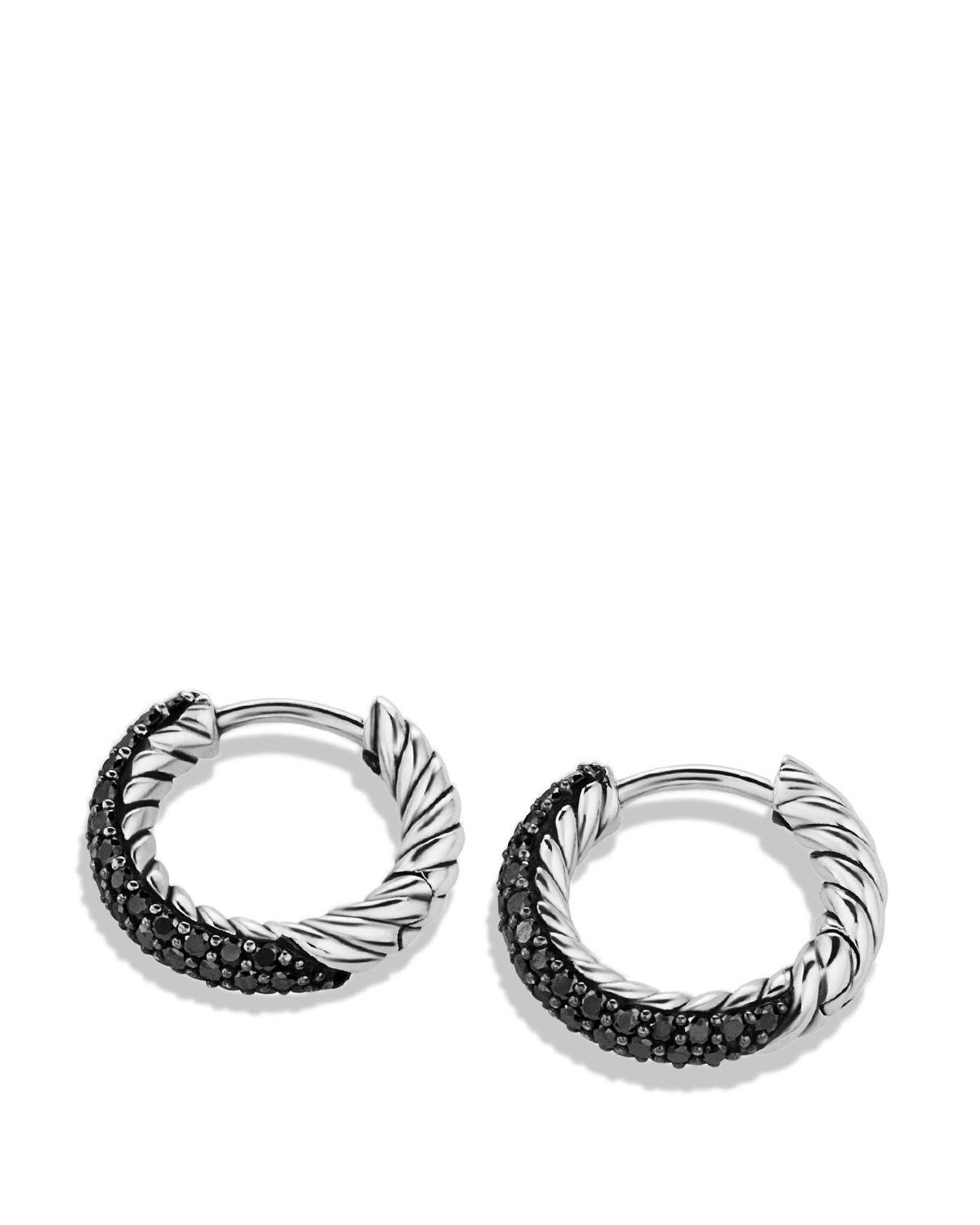 David yurman Petite Pavé Earrings With Black Diamonds in Silver (Silver ...
