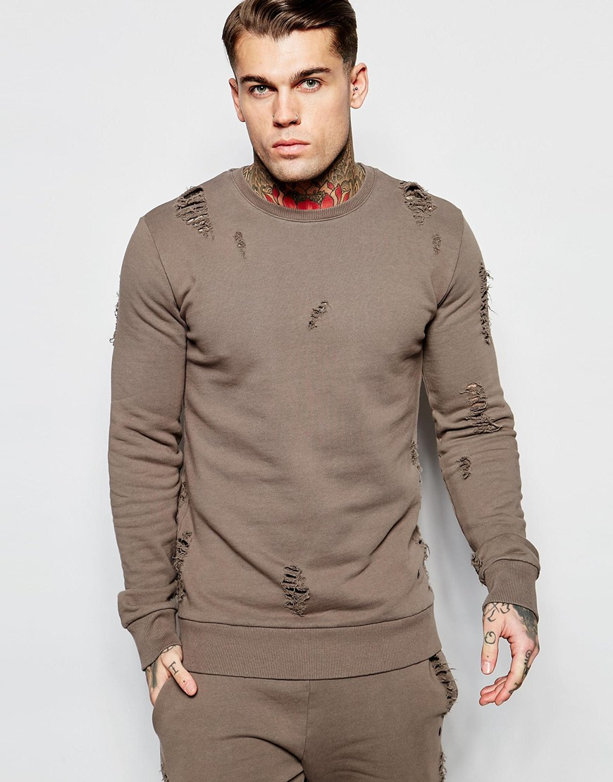 Criminal Damage Distressed Sweatshirt in Natural for Men | Lyst