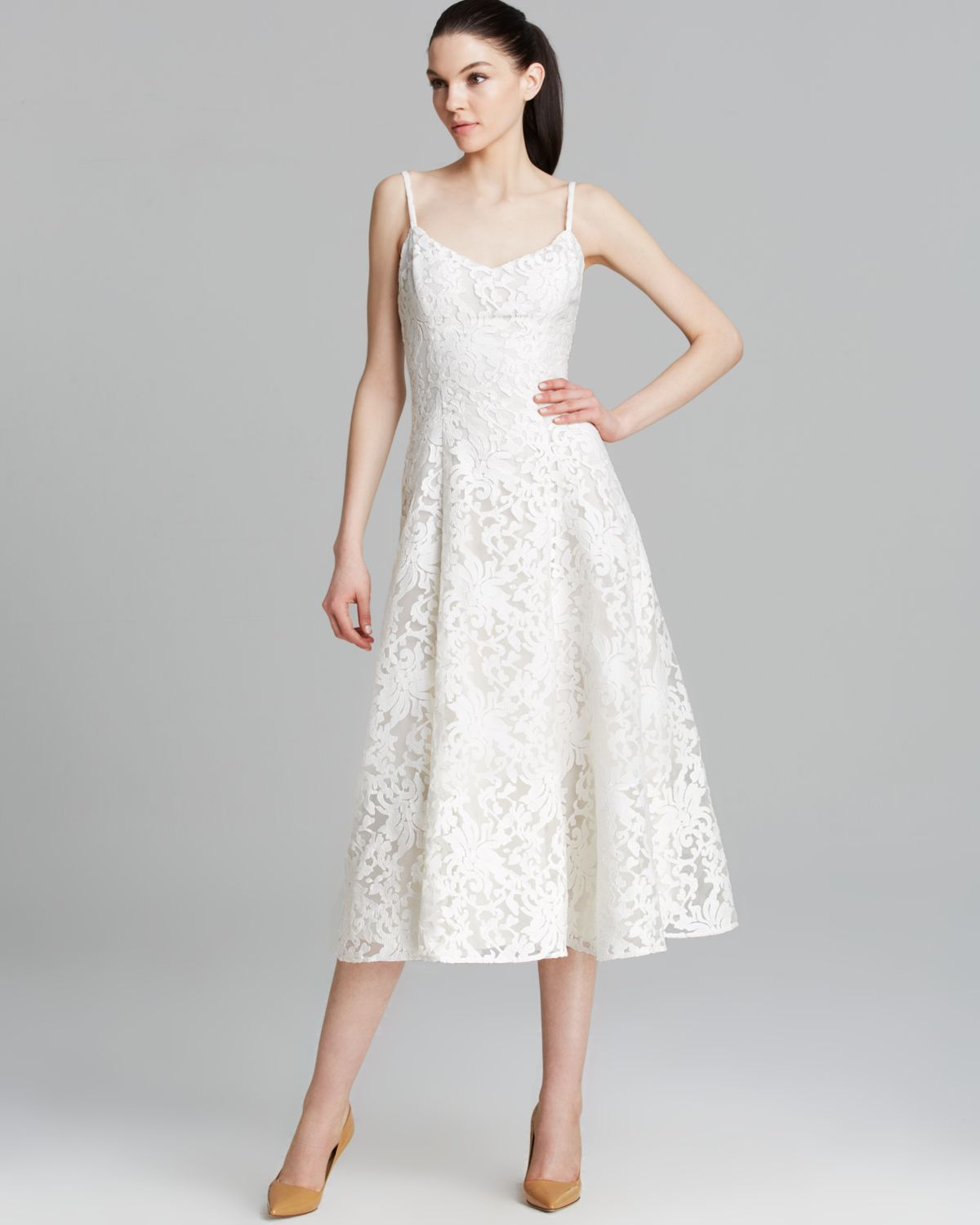 Vera Wang Dress Sleeveless Lace Aline Skirt in White | Lyst