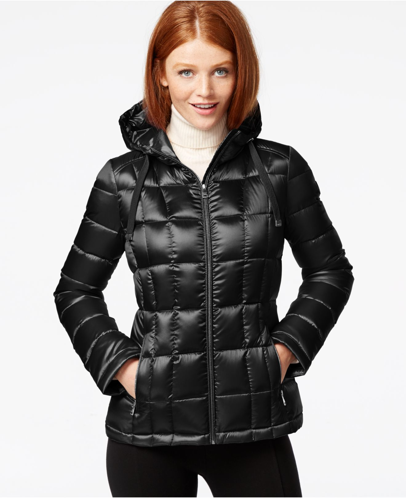 Calvin Klein Petite Packable Hooded Puffer Jacket in Black | Lyst