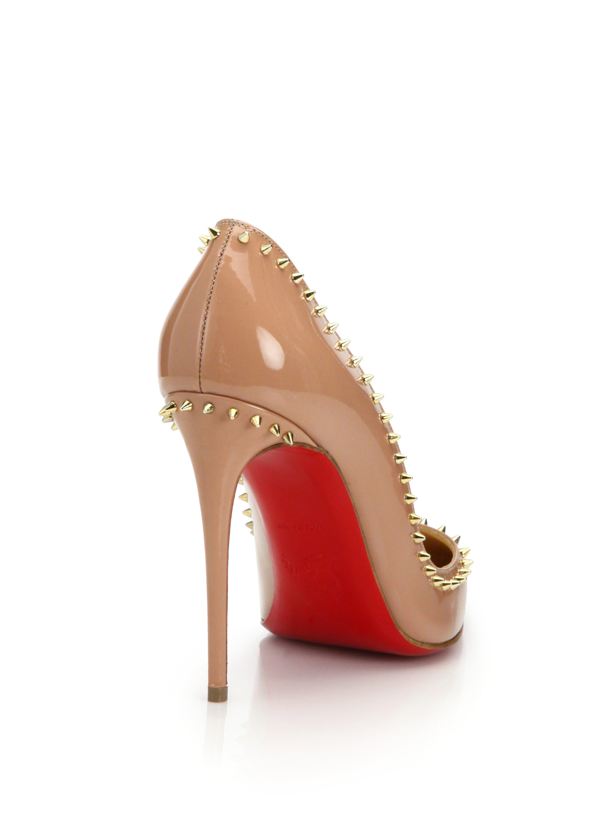 Christian louboutin Anjalina Spiked Patent Leather Pumps in Beige ...