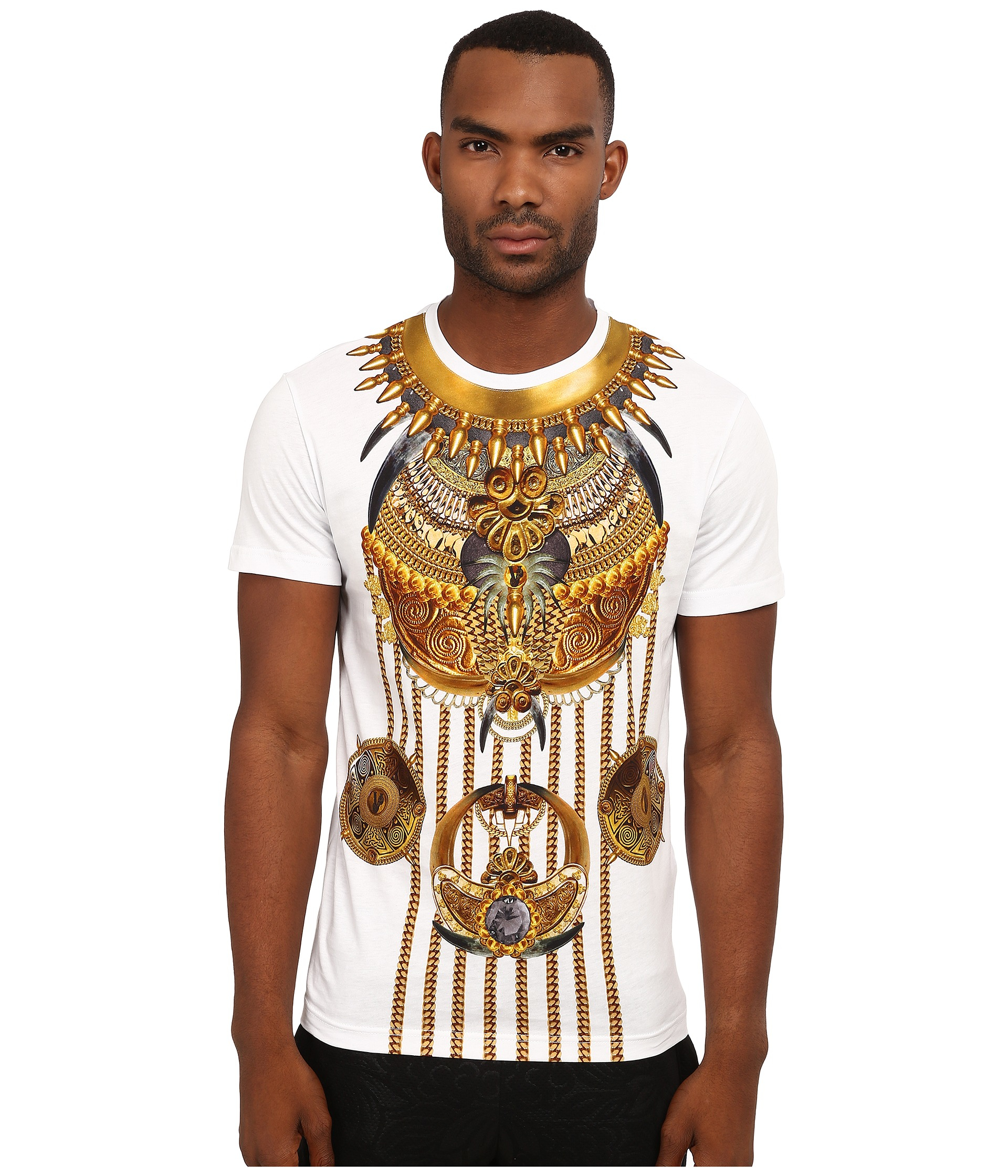 Versace Jeans Short Sleeve T Shirt With Gold Screen Print In White For