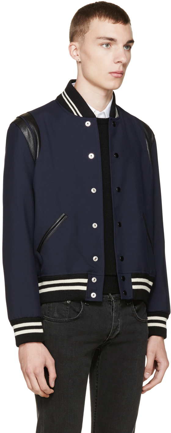 Saint Laurent Navy Teddy Bomber Jacket in Blue for Men