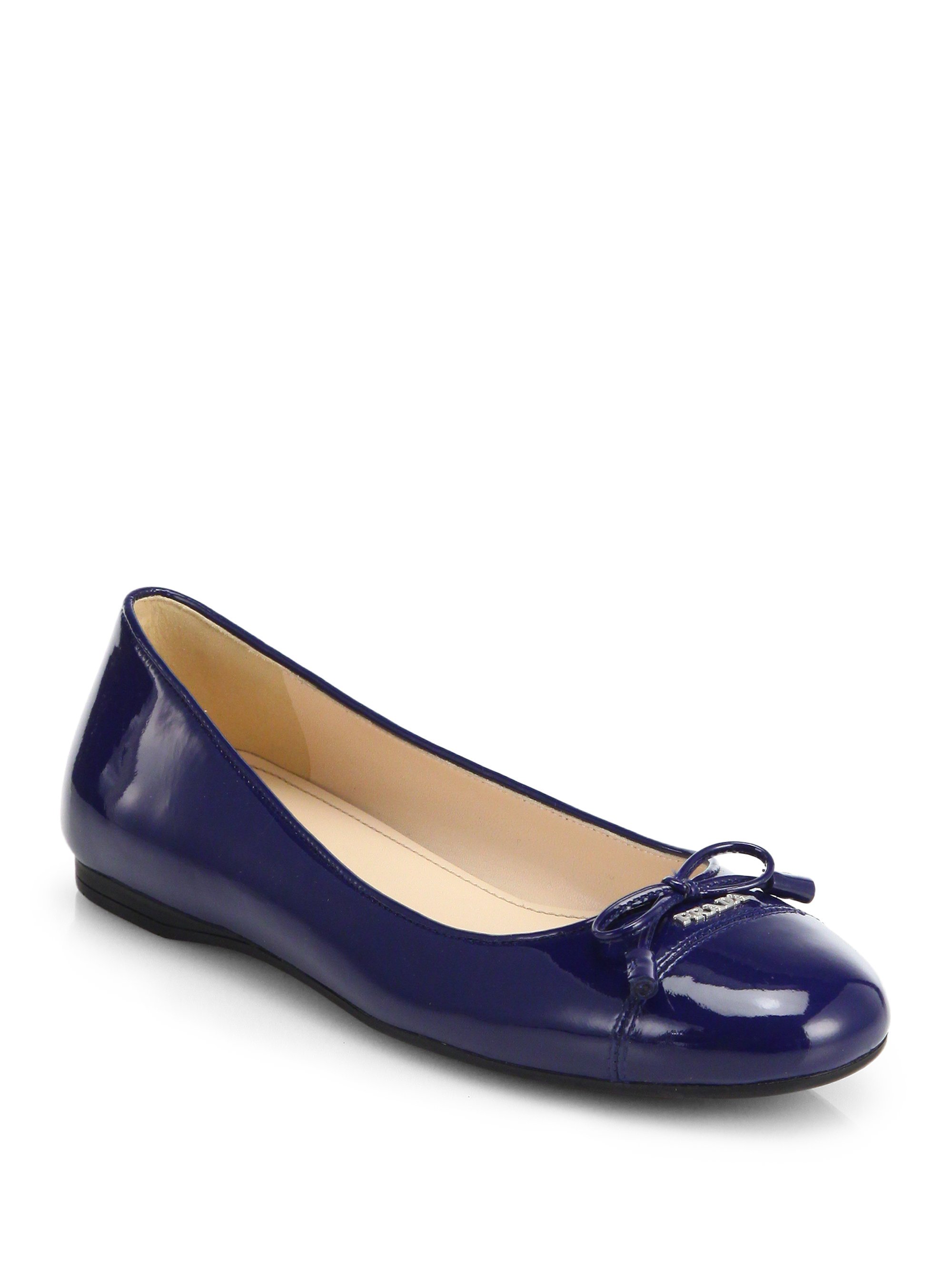 Lyst Prada Patent Leather Bow Ballet Flats In Blue