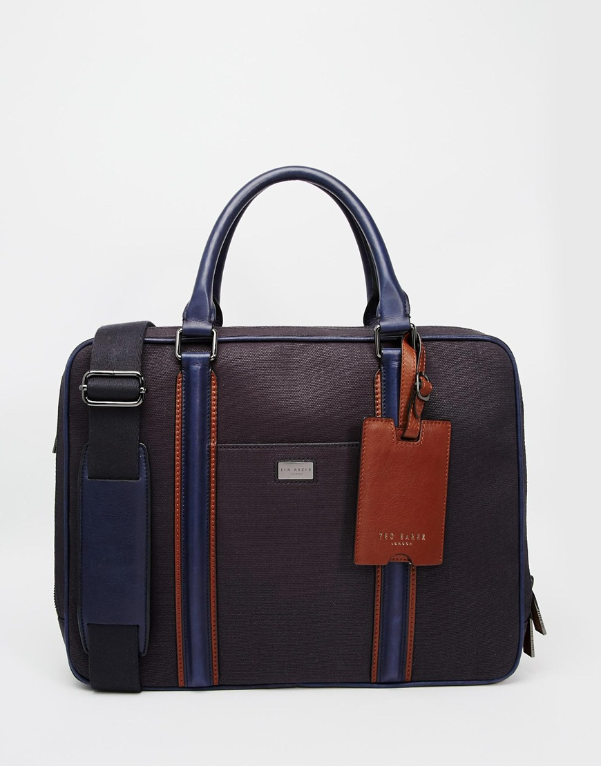 Lyst Ted Baker Snowdor Document Bag In Canvas And Leather in Blue