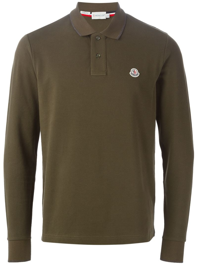 Moncler Long Sleeve Polo Shirt in Green for Men | Lyst