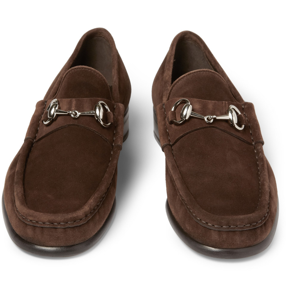 Gucci Horsebit Suede Loafers in Brown for Men - Lyst