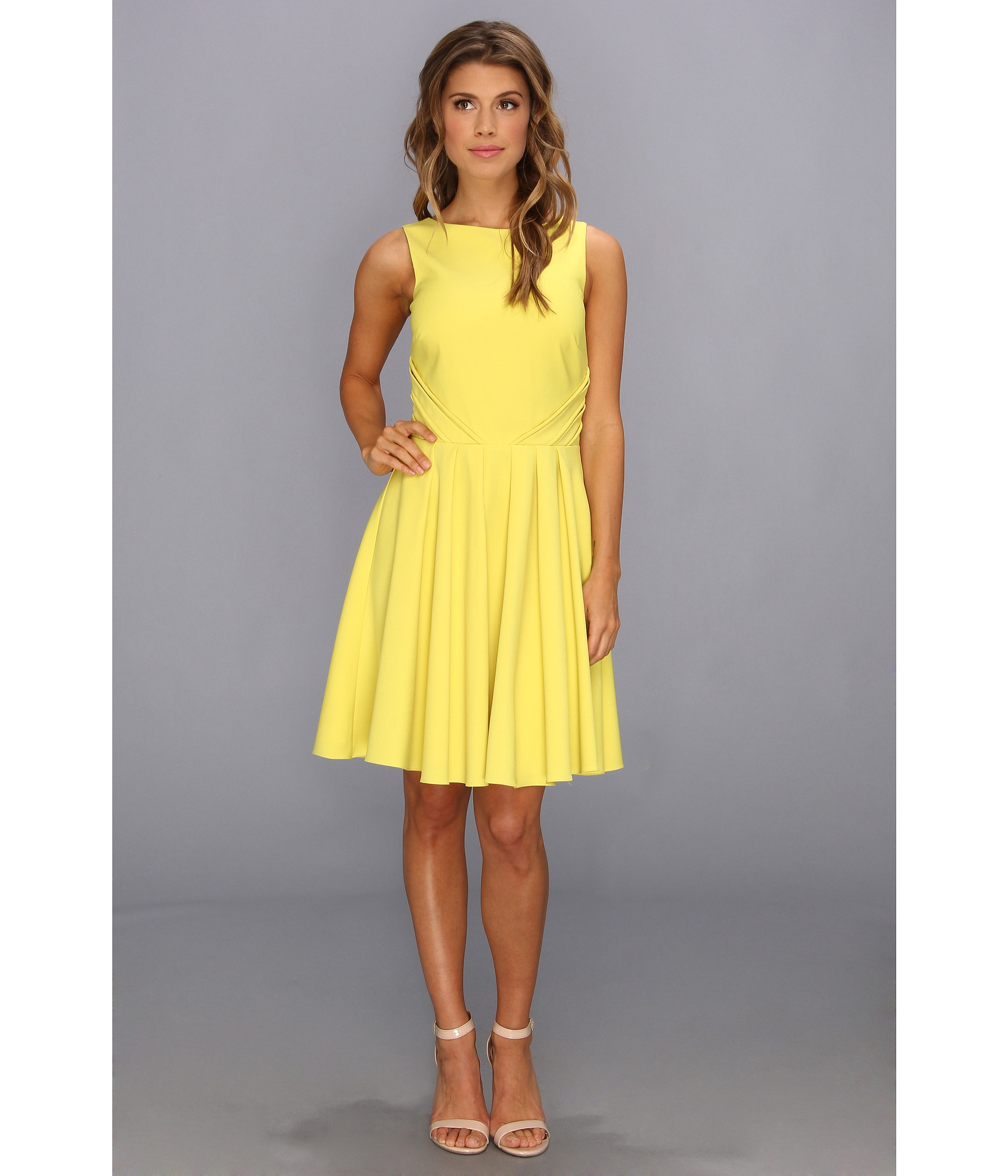 Badgley Mischka Fit and Flare Cocktail Dress Open Back in Yellow - Lyst