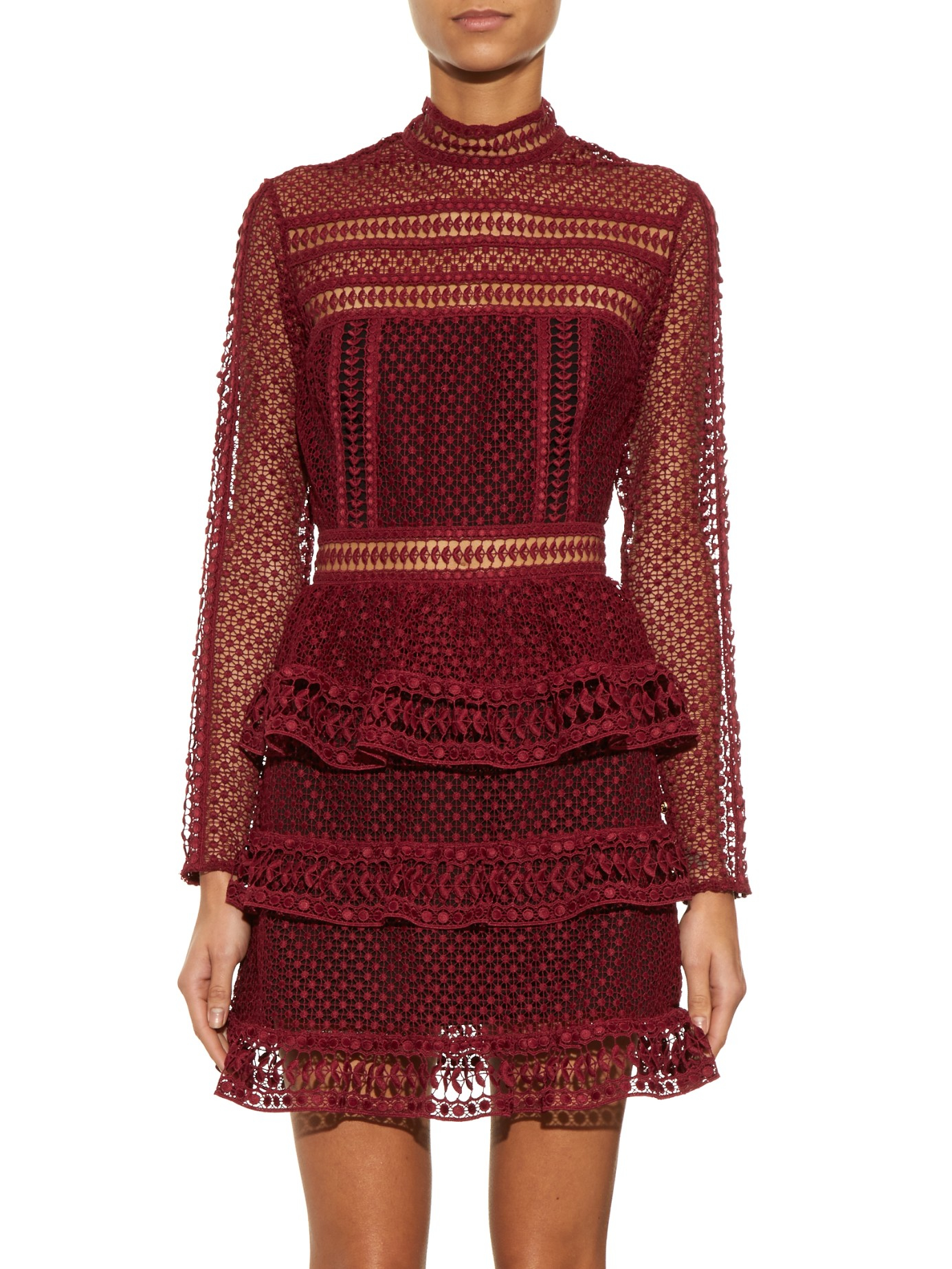 burgundy lace mini dress