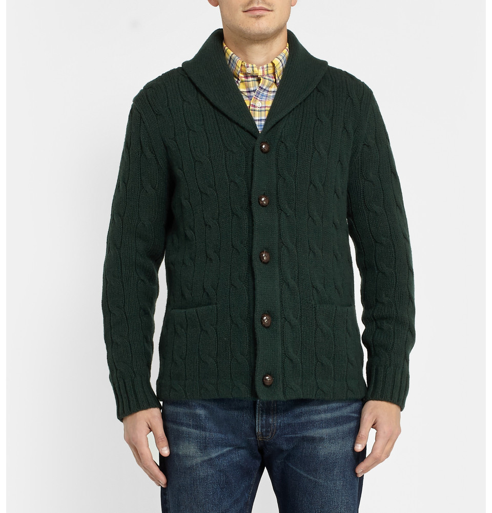 Polo Ralph Lauren Cable-Knit Wool Shawl-Collar Cardigan in Green for Men |  Lyst