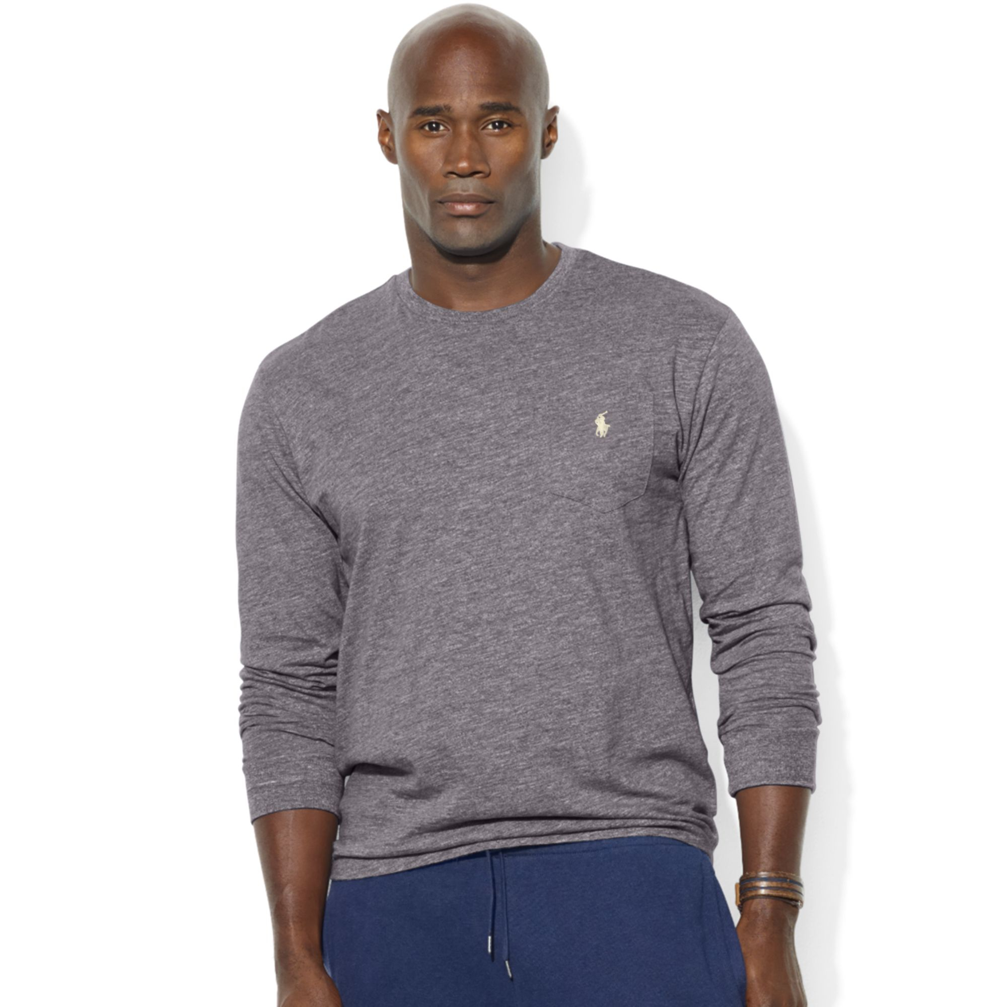 stærk Stereotype krydstogt Ralph Lauren Classic-fit Long-sleeve Pocket Crew Neck Cotton Jersey T-shirt  in Gray for Men | Lyst