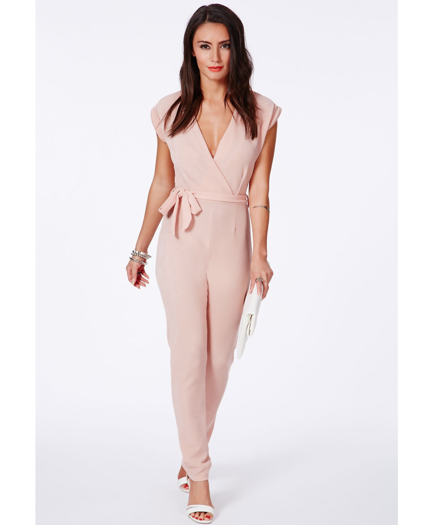 Missguided Makaila Tie Waist Wrapover Jumpsuit In Blush in Pink Lyst