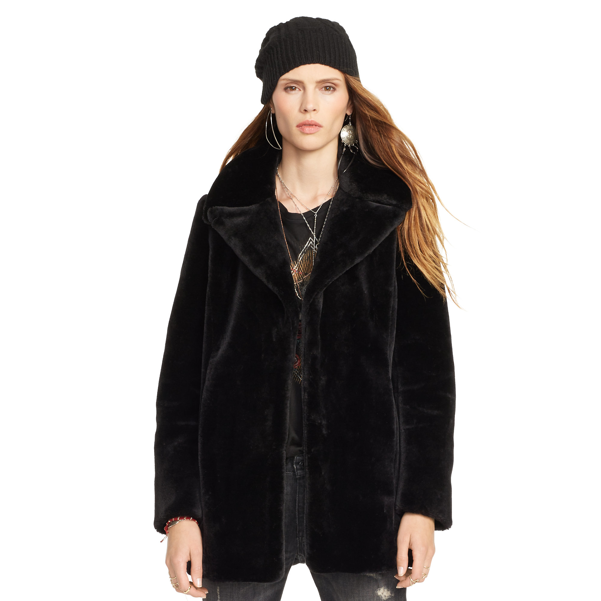 Denim & Supply Ralph Lauren Faux-fur Coat in Black - Lyst