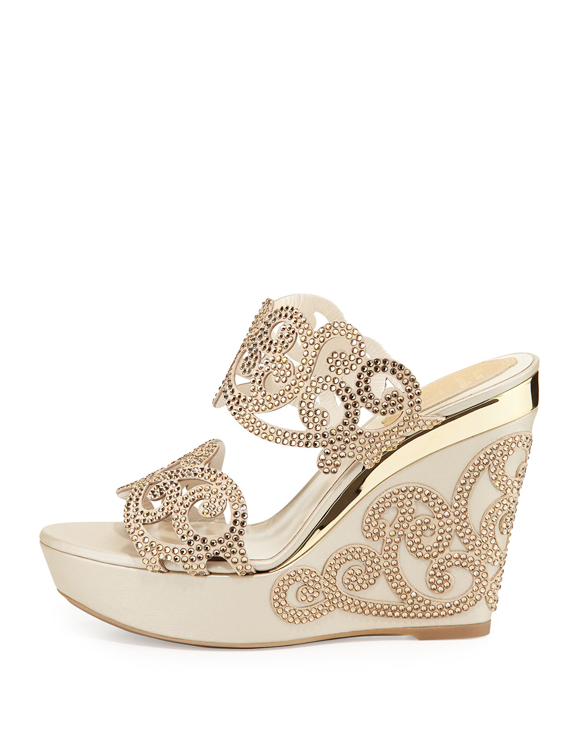 Lyst - Rene Caovilla Crystal Scroll Double-band Wedge Sandal in Metallic