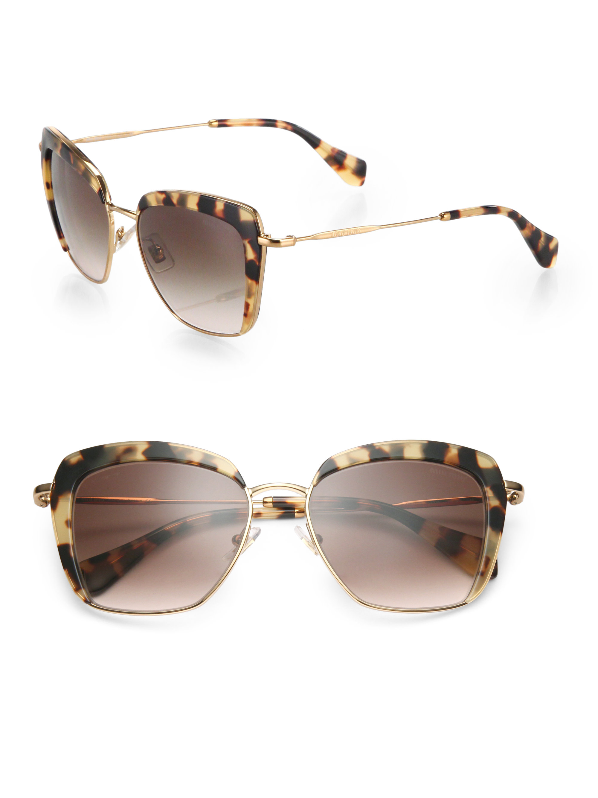Download Miu Miu Mock Half-rim 53mm Square Sunglasses in Brown - Lyst