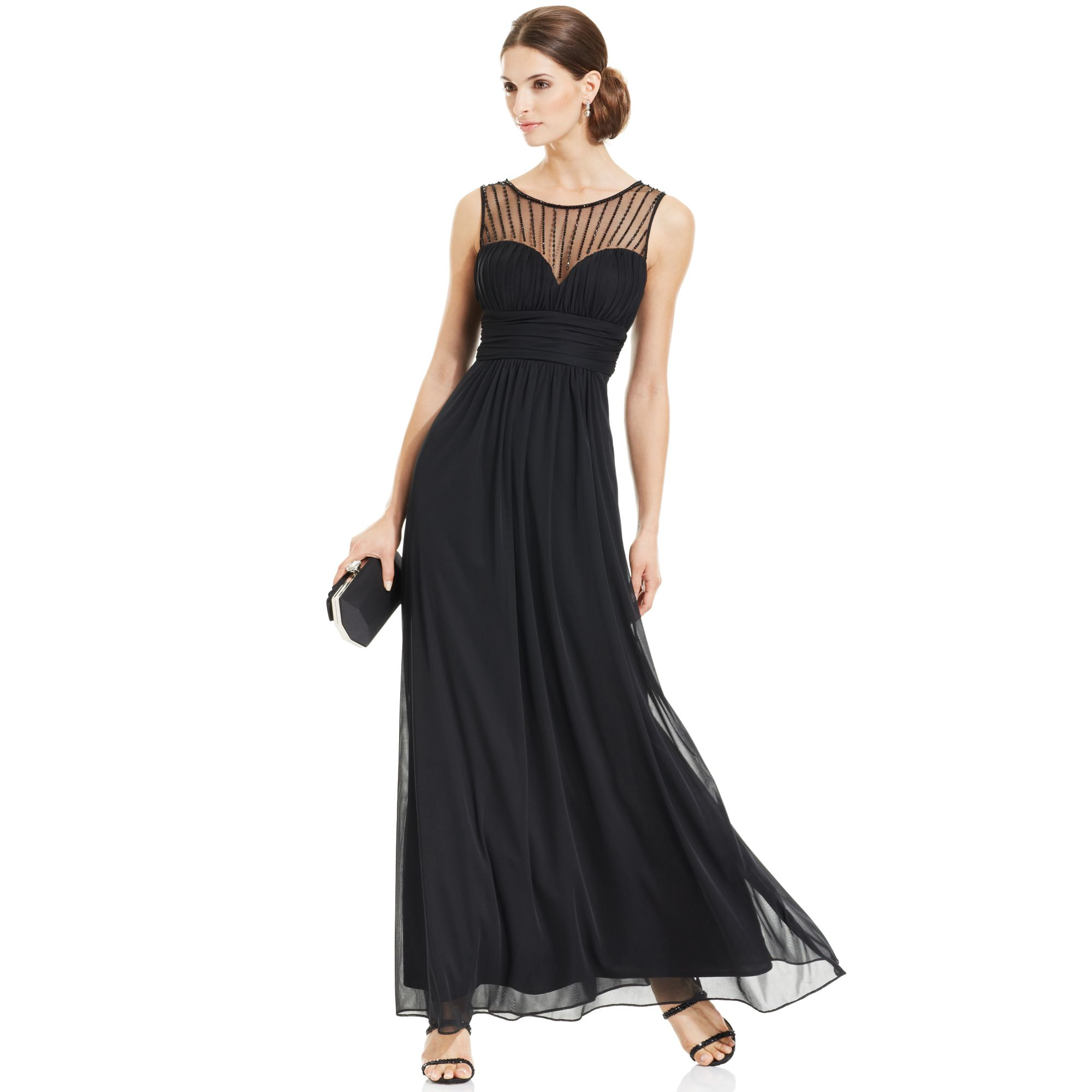 Xscape Petite Sleeveless Illusion Sweetheart Gown in Black Xscape Petite Sleeveless Illusion Sweetheart Gown in Black