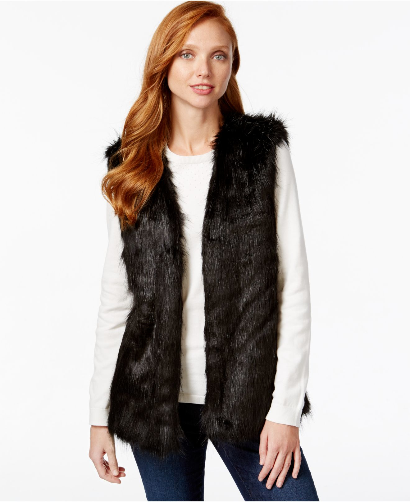 Lyst Tommy Hilfiger Reversible Fauxfur Sweater Vest in Black