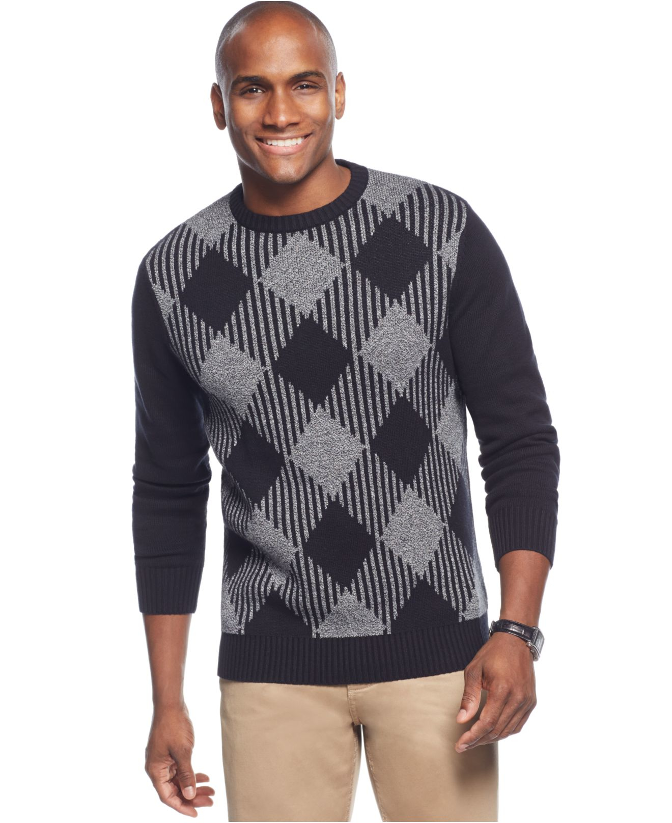 Lyst - Geoffrey Beene Diamond Print Crewneck Sweater in Black for Men
