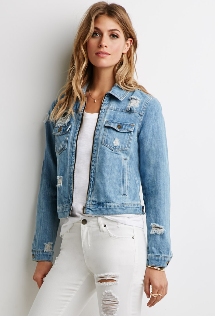 Forever 21 Contemporary Life In Progress Distressed Denim Jacket