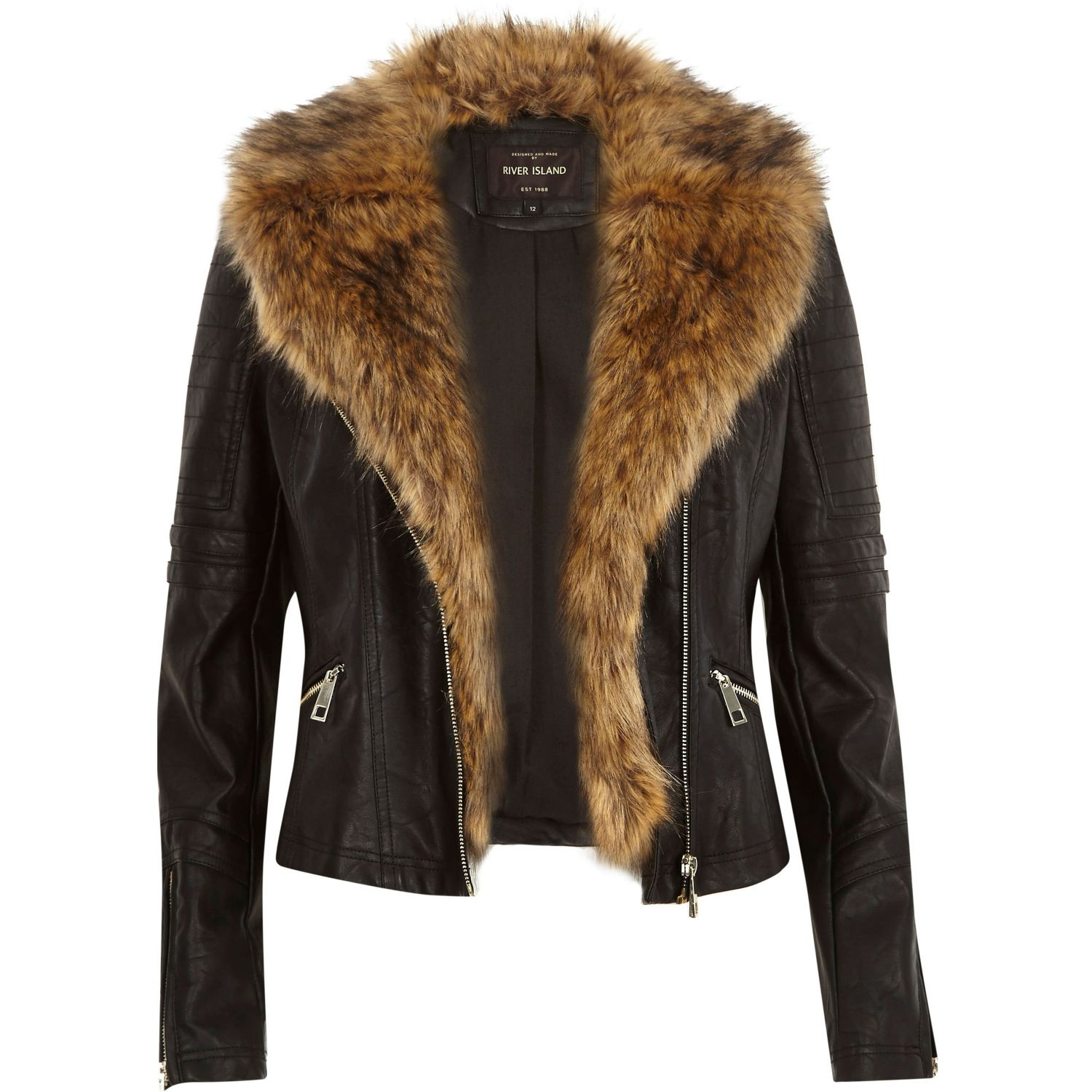 Black leather jacket with brown fur collar – Modern fashion jacket ...