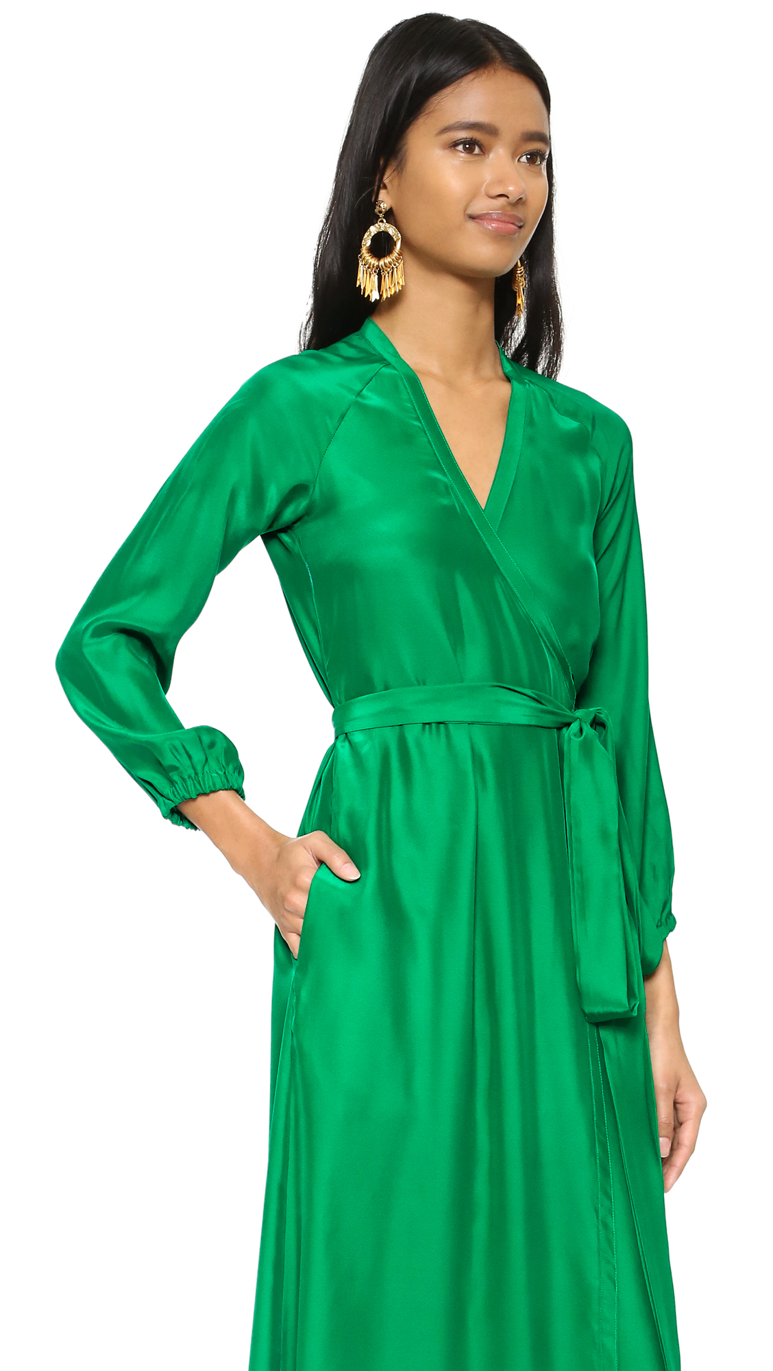 RHODE Jagger Silk Wrap Dress in Emerald ...