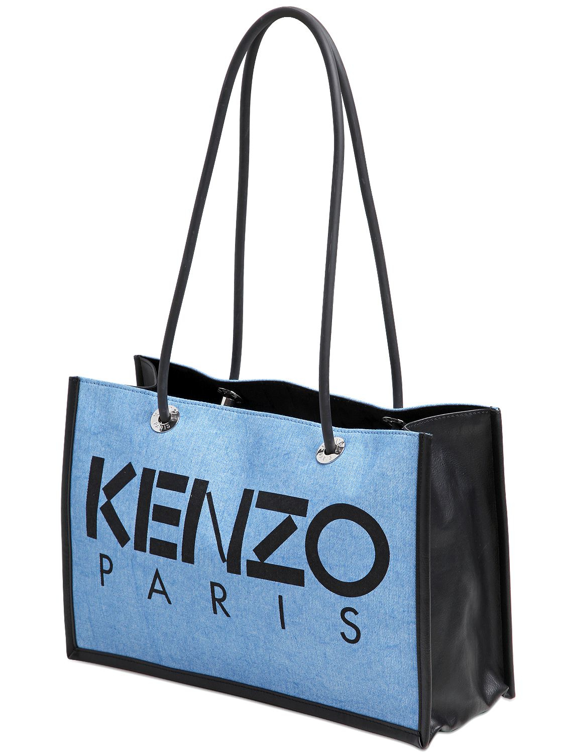 KENZO Kanvas Denim & Leather Tote Bag in Blue/Black (Blue) | Lyst