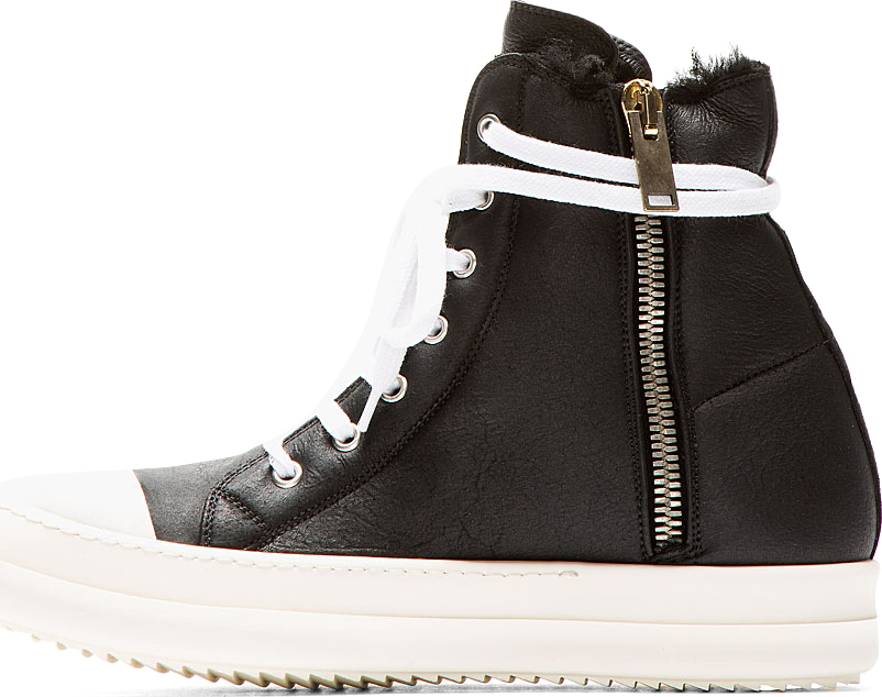Rick Owens Black Shearling Ramones Sneakers for Men | Lyst