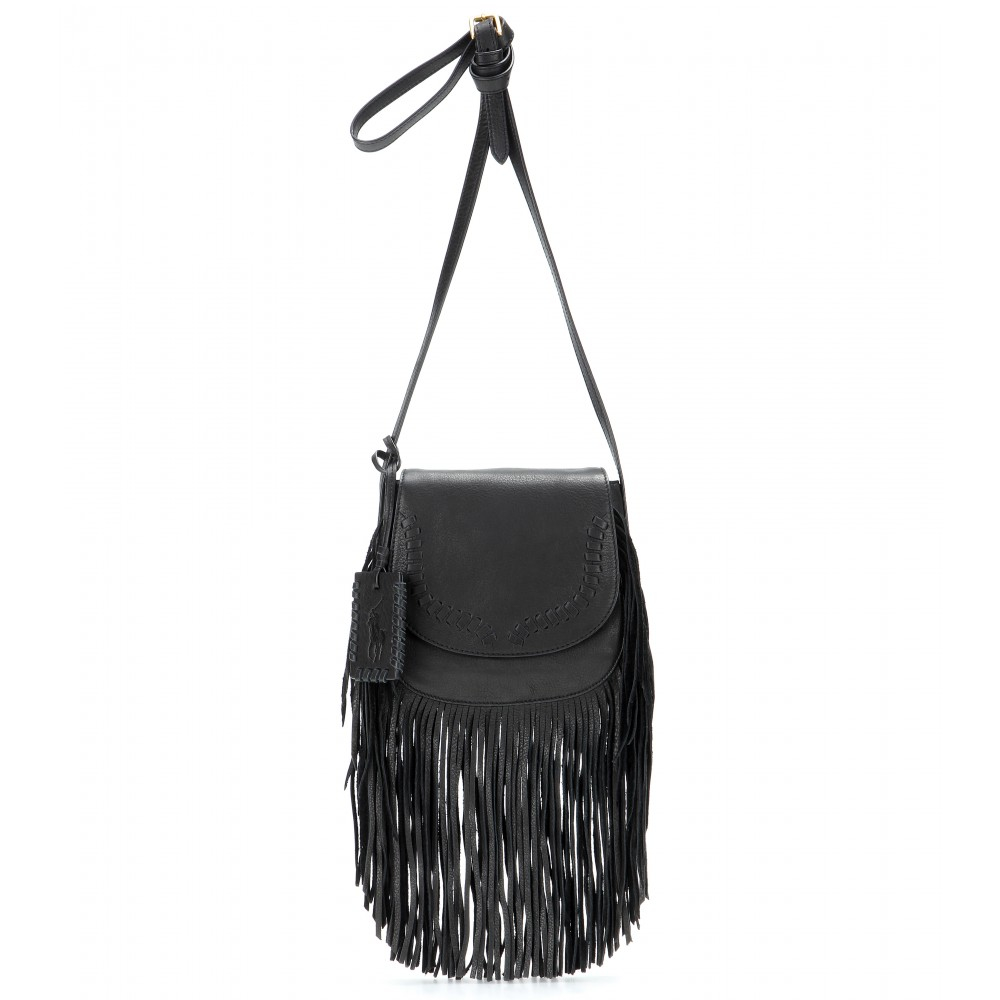 Polo Ralph Lauren Fringed Leather Shoulder Bag in Black | Lyst