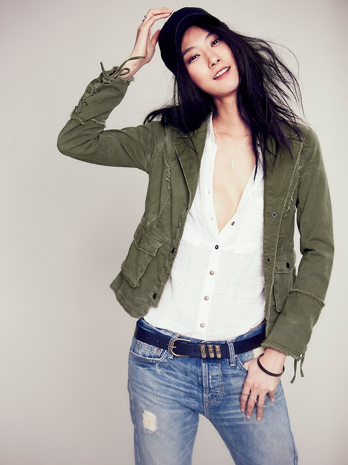 Free people Womens Military Ruffle Twill Jacket in Green | Lyst