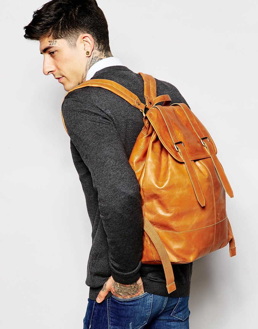 asos mens leather backpack