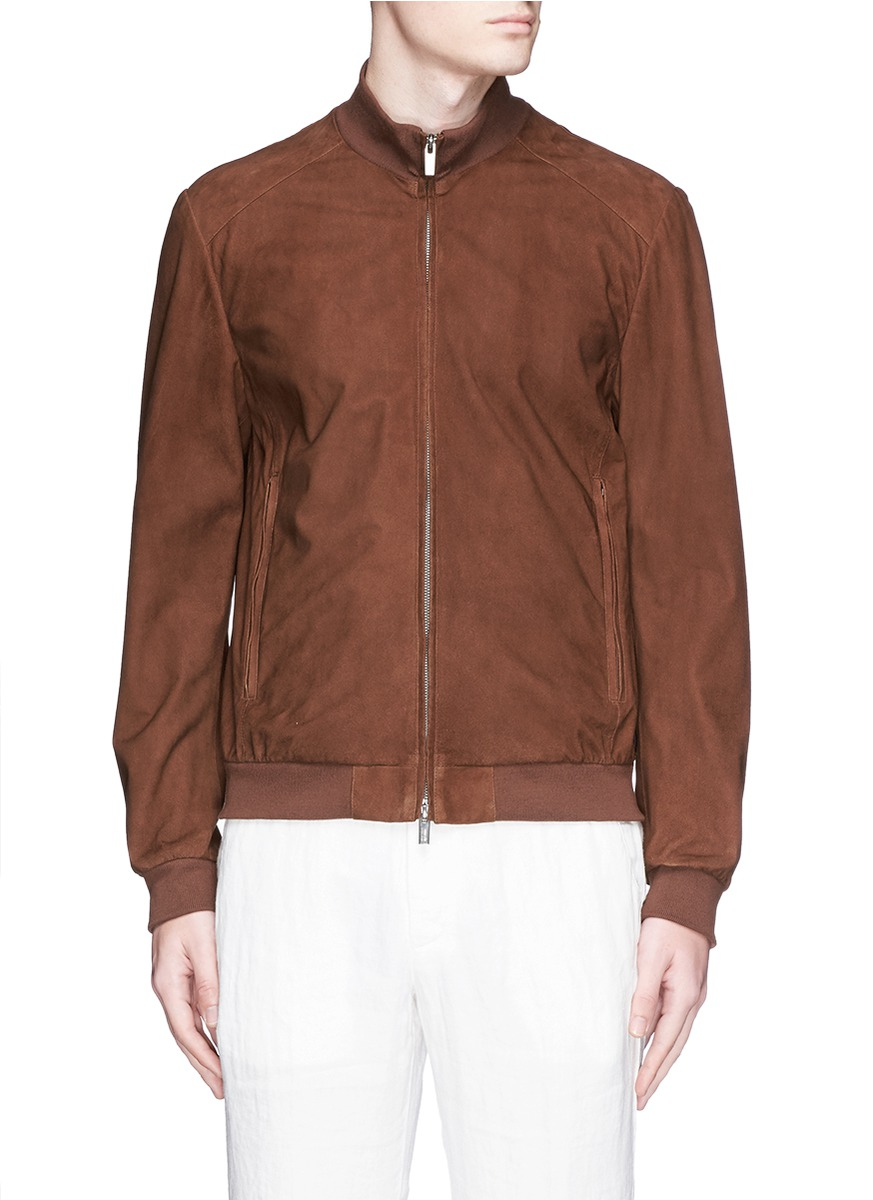 Bevestigen Beg Vorming Armani Suede Blouson Jacket in Brown for Men | Lyst