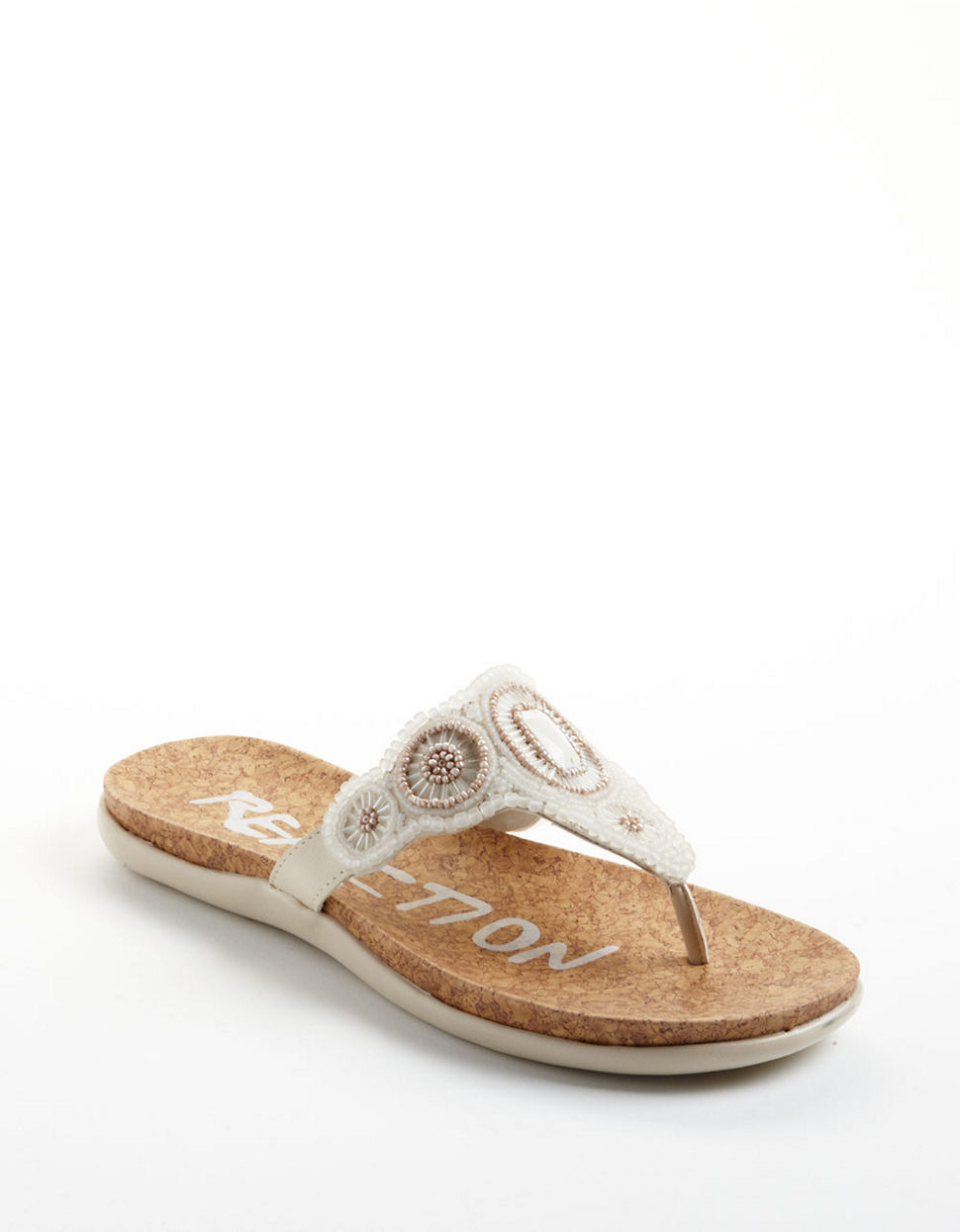 Kenneth Cole Reaction Glam Stud Embellished Thong Sandals in Natural - Lyst