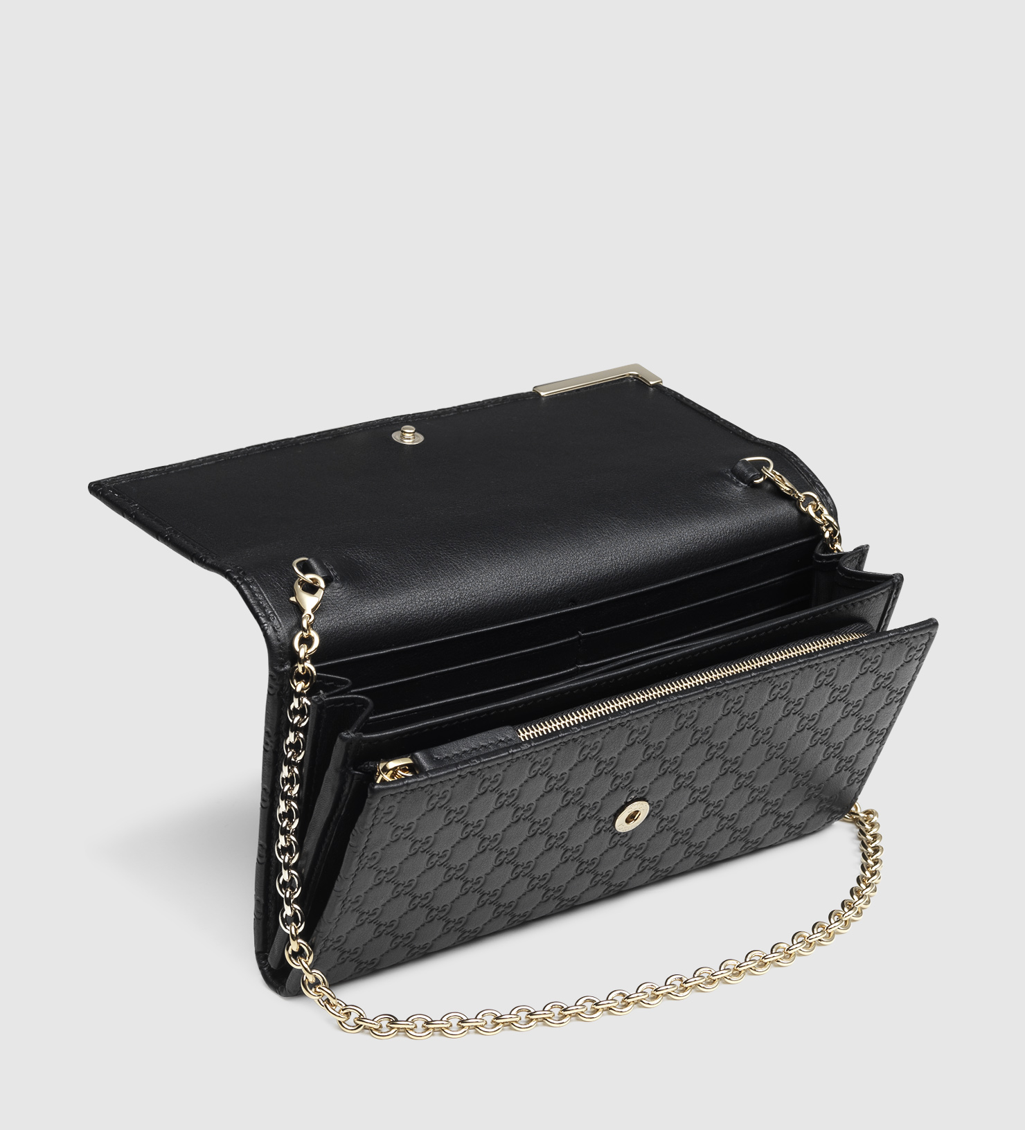Gucci Microssima Leather Chain Wallet in Black | Lyst