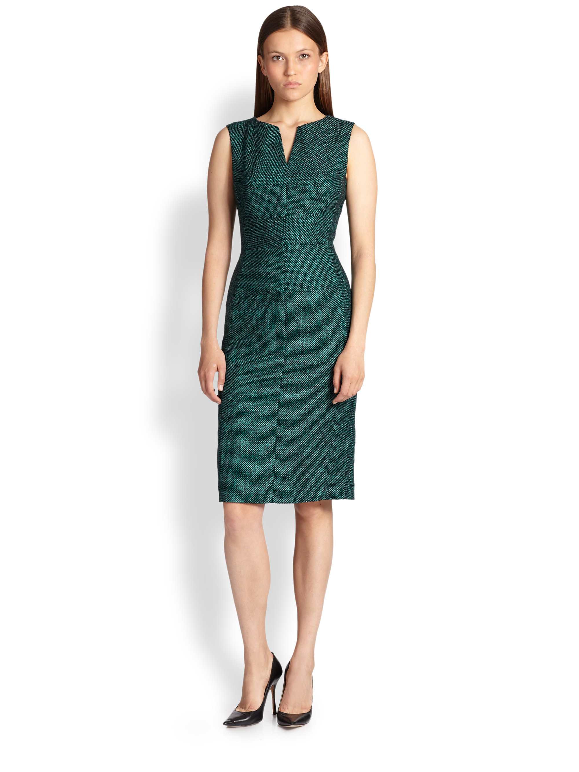 Lyst Escada Tweed Sheath Dress In Green Gallery