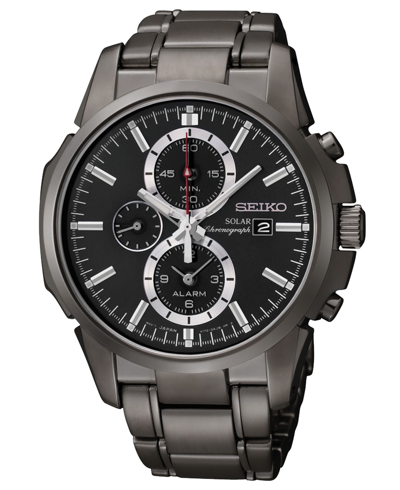 seiko men's solar chronograph stainless steel bracelet watch