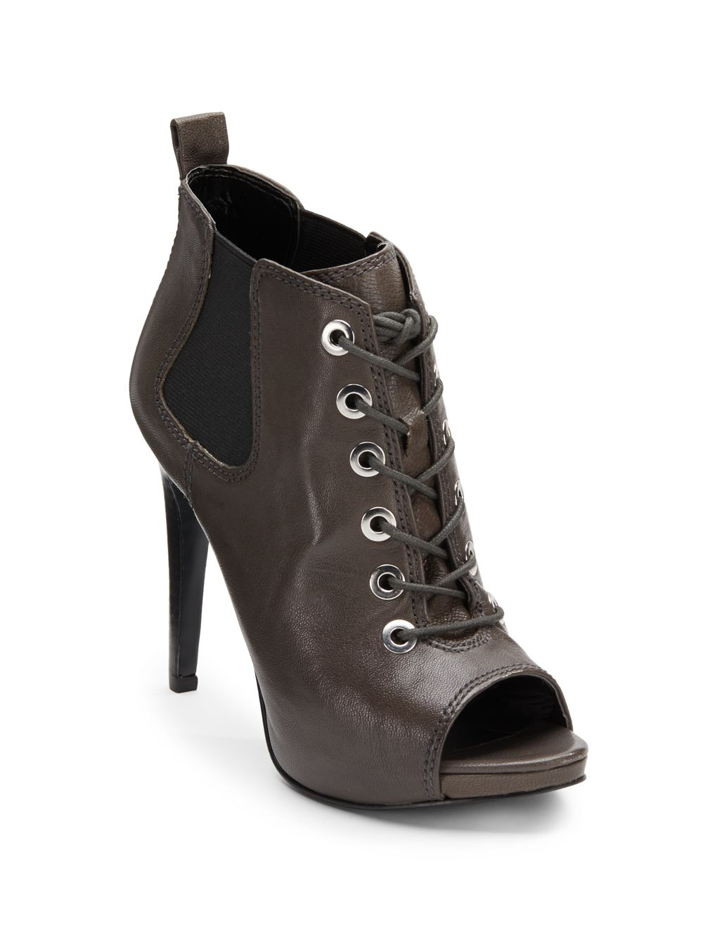 Nine West Elekra Lace-Up Peep Toe Ankle Boots in Gray (dark grey)
