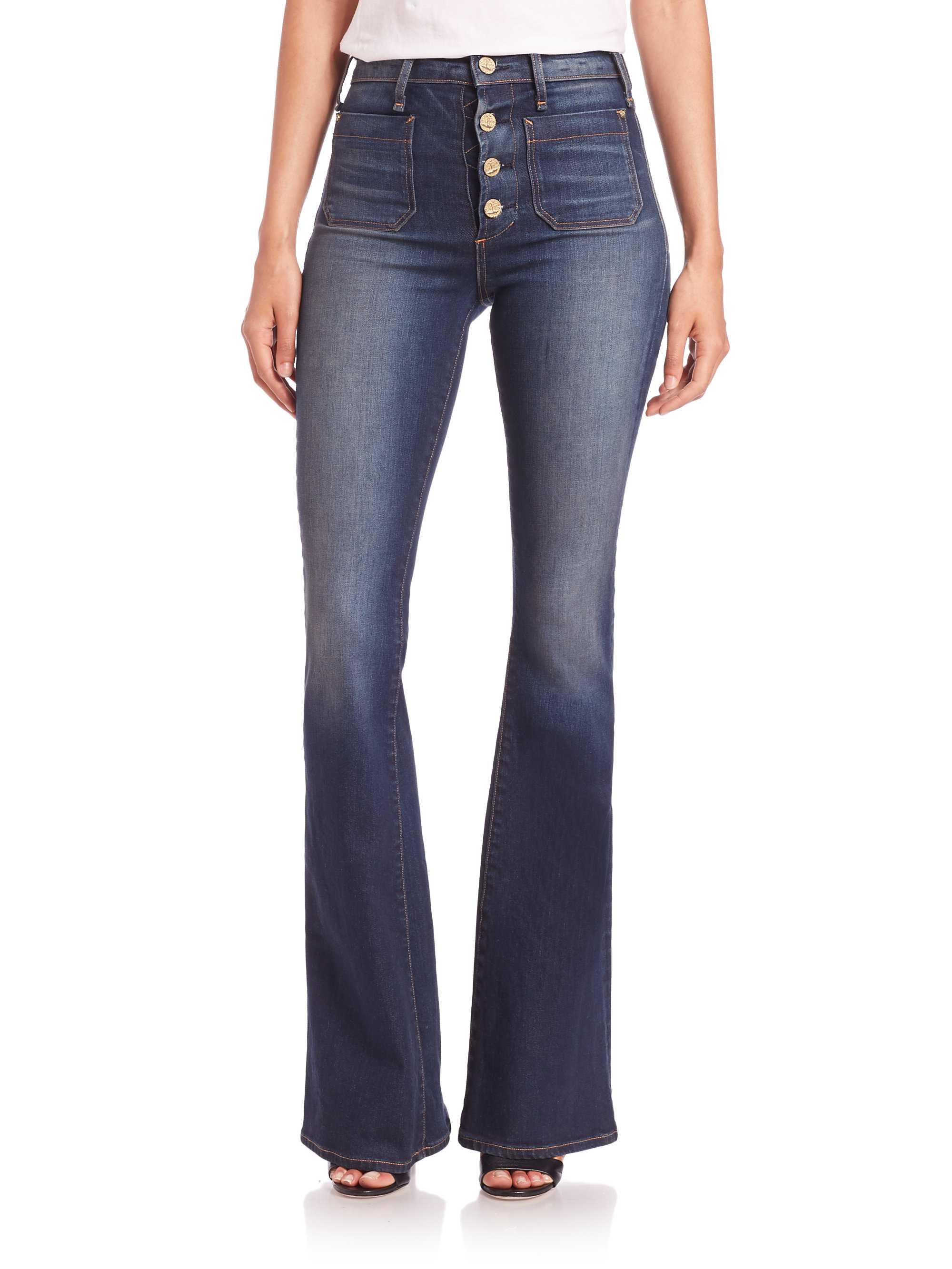 button front flare jeans