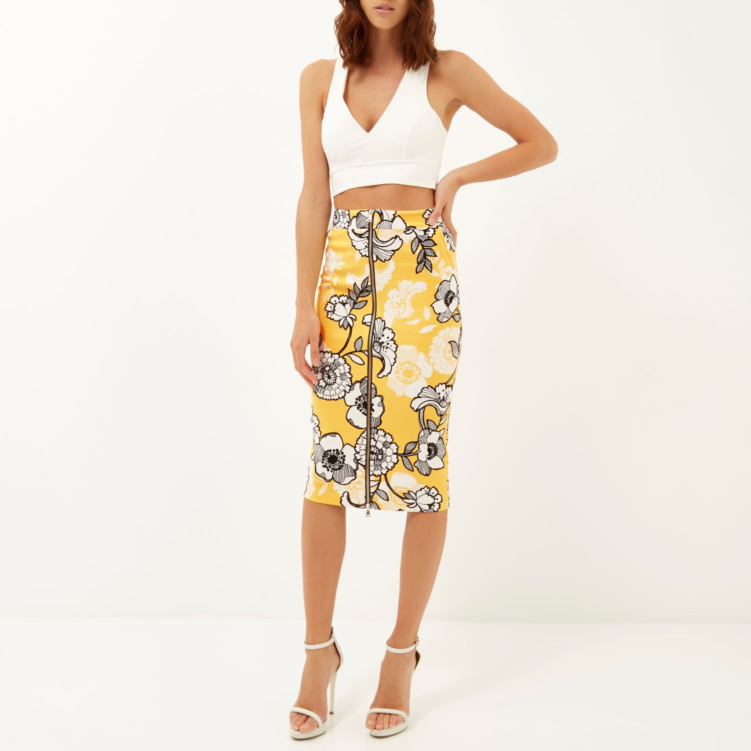 floral print pencil skirt yellow