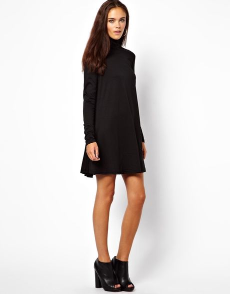 Glamorous Swing Dress with Polo Neck in Black | Lyst