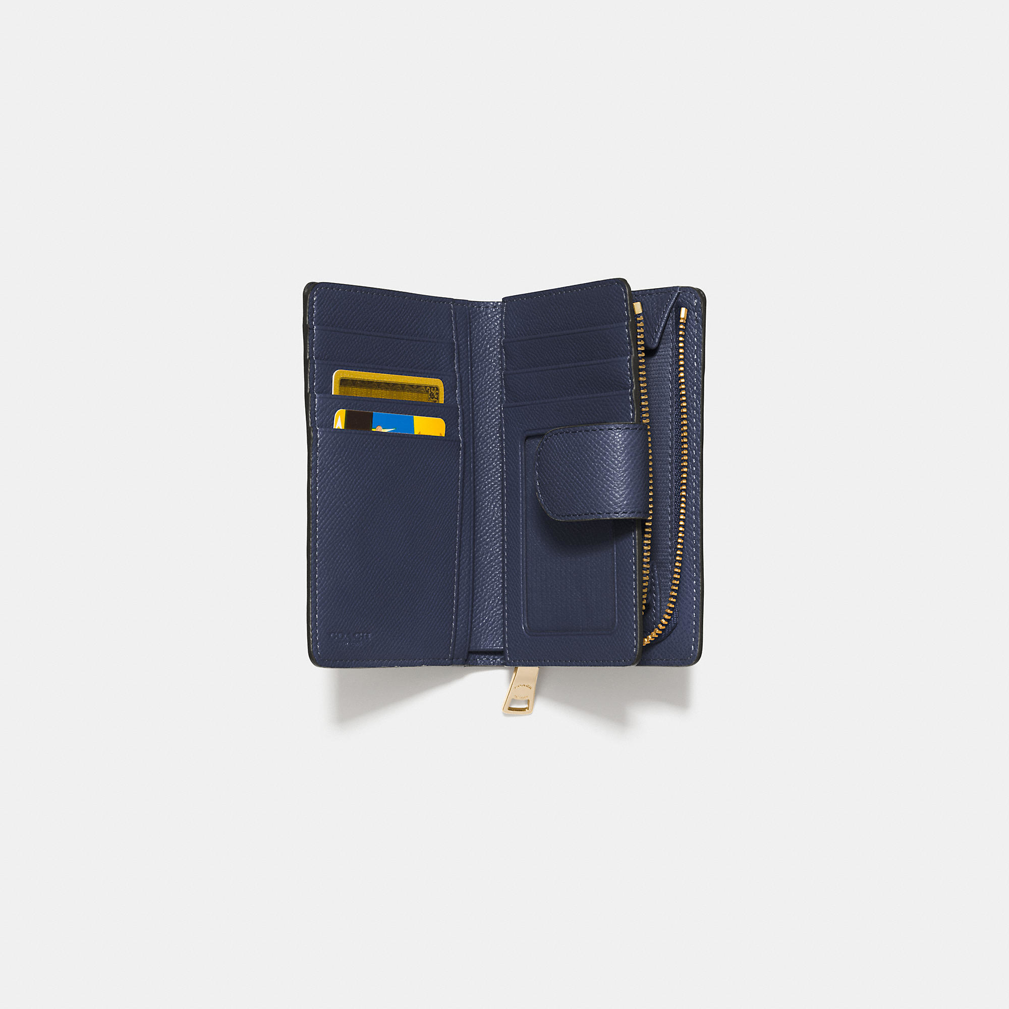 COACH Medium Zip Around Wallet In Crossgrain Leather in Light Gold/Navy (Blue) - Lyst