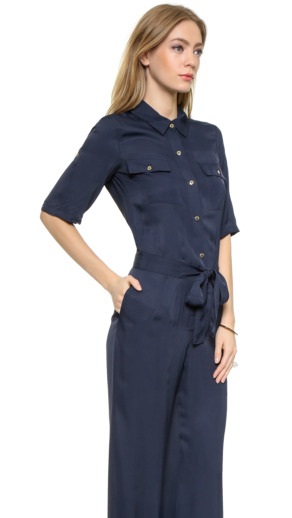 blue short sleeve jumpsuit