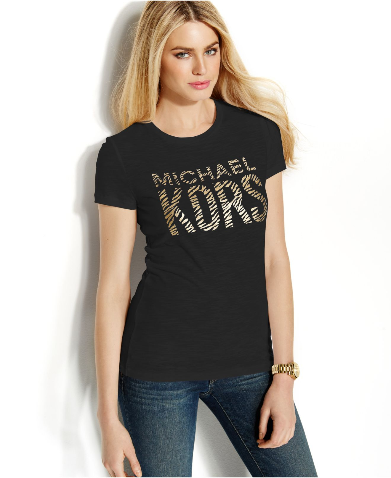 michael-kors-michael-metallic-animal-print-logo-tee-in-black-lyst